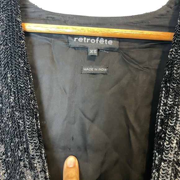 Celeb & BLOGGER FAVE RETROFETE Gabrielle Dress Robe Wrap Sequin Black NEW XS - Picture 7 of 13